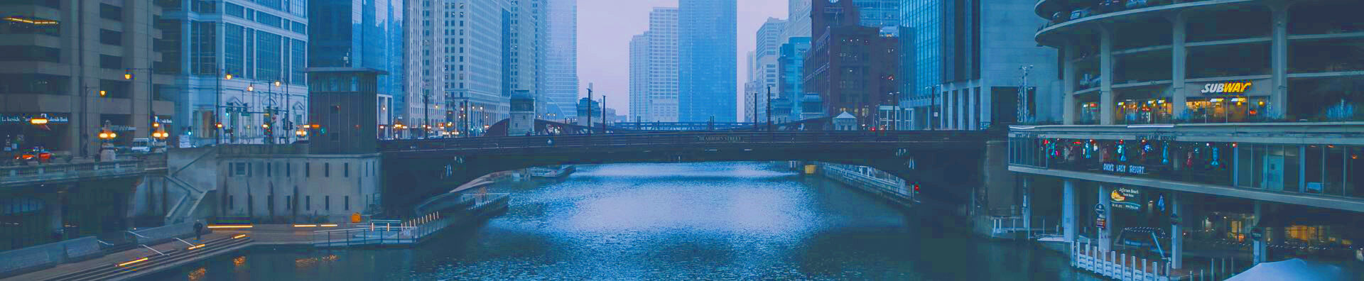 City skyline at dusk