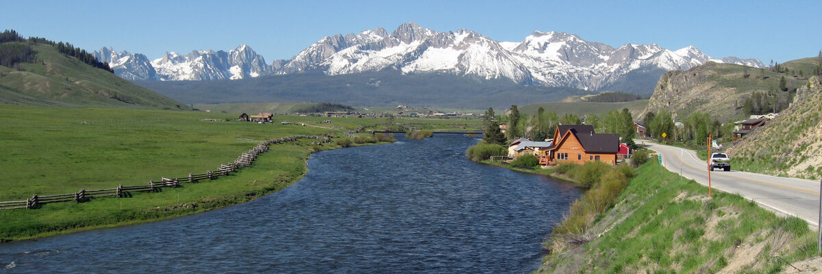 Sawtooth Mountains and the Salmon River near Stanley, Idaho