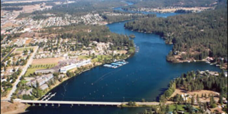 Post Falls, Idaho cityscape near Spokane River