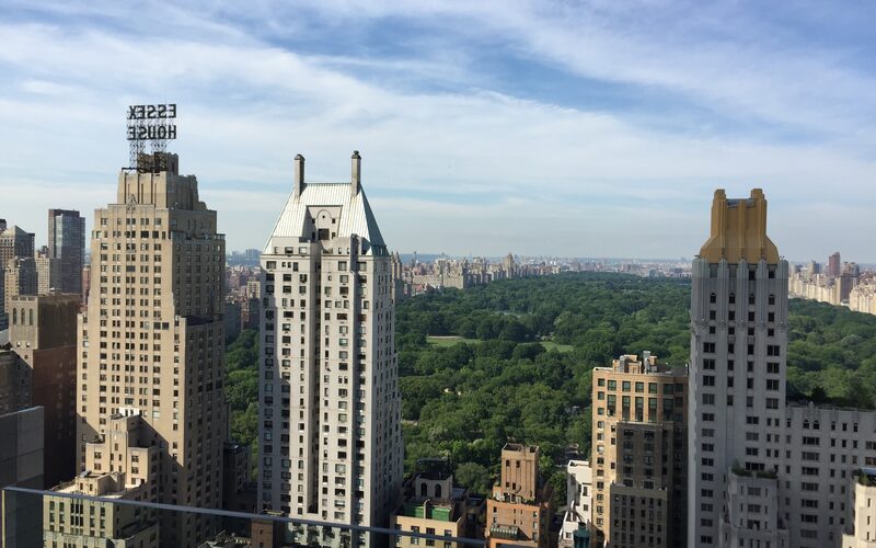 Aerial view of Central Park and the Manhattan skyline in summer