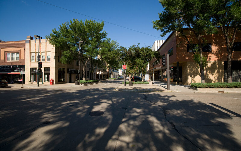 Downtown Bismarck, North Dakota tree-lined street