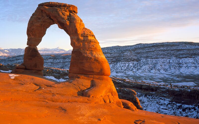 Delicate Arch at sunset in Arches National Park, Utah